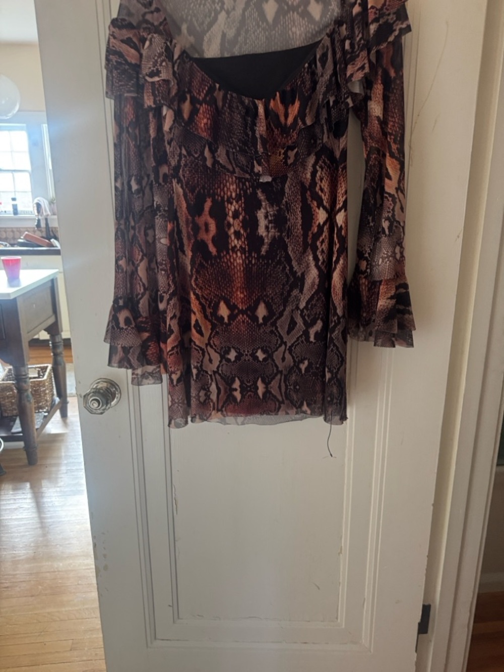 Anthropologie Brown Snake-Print Ruffle Mini Dress brand new - Picture 3 of 5